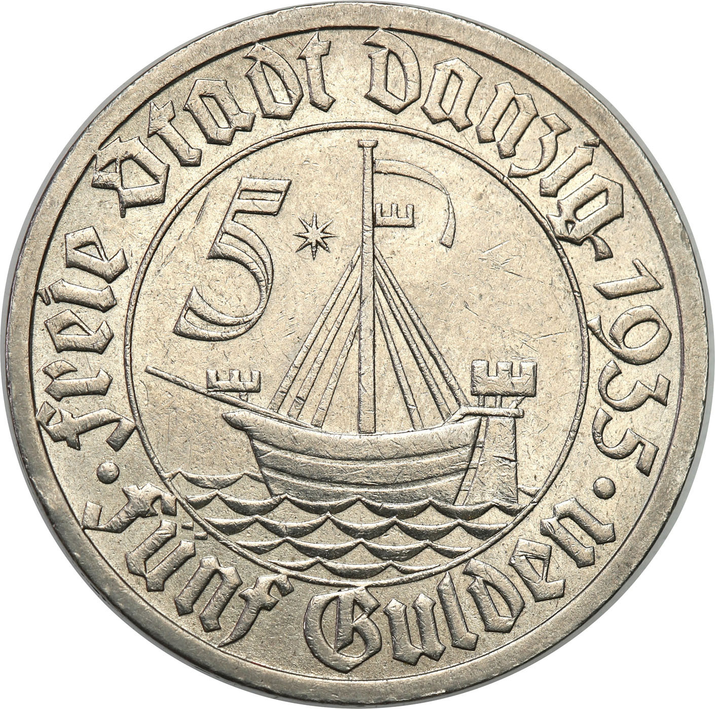 Wolne Miasto Gdańsk 5 Guldenów 1935 Koga